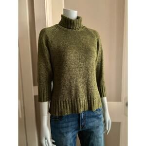 DAVID BROOKS Green Silk Crop Turtleneck Knit Sweater sz L (fits like a Small)
